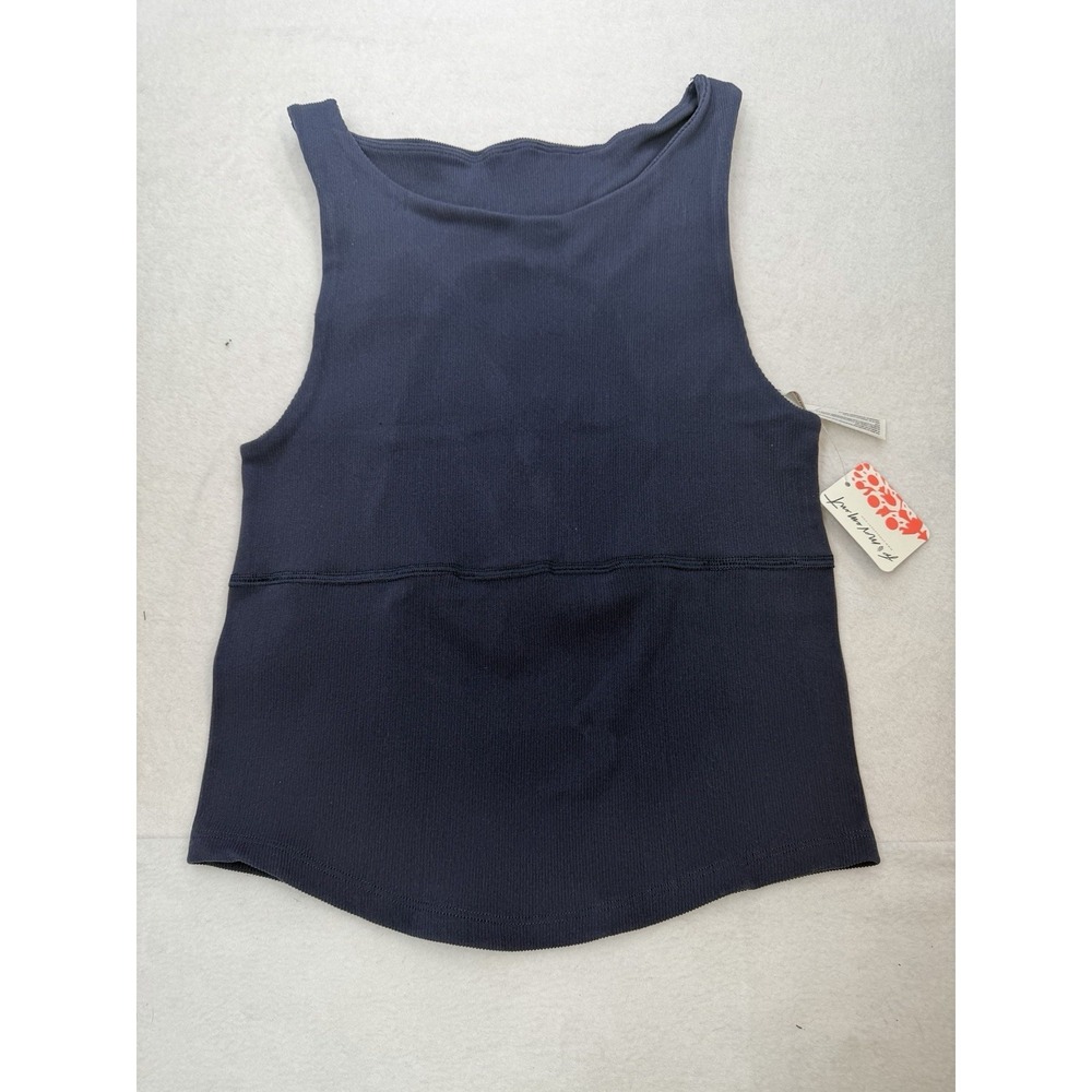 Free People Free Throw Unwind Cami Womens M/L Navy New Ribbed Cut-Out Back - Picture 2 of 6